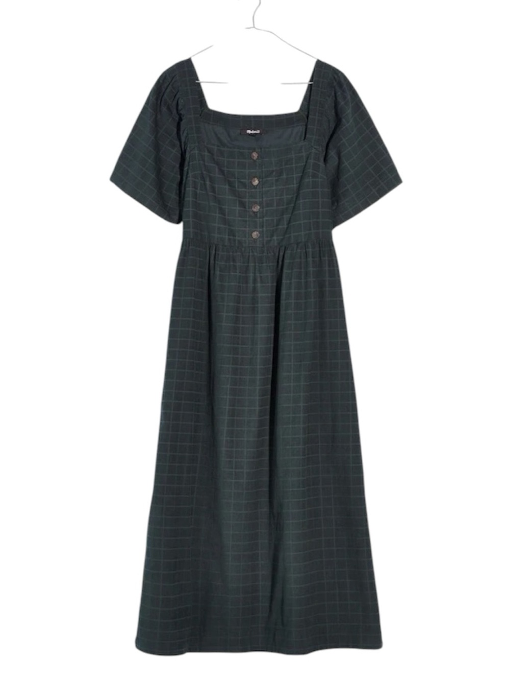 Madewell Corduroy Square-Neck Midi Dress in Windowpane M